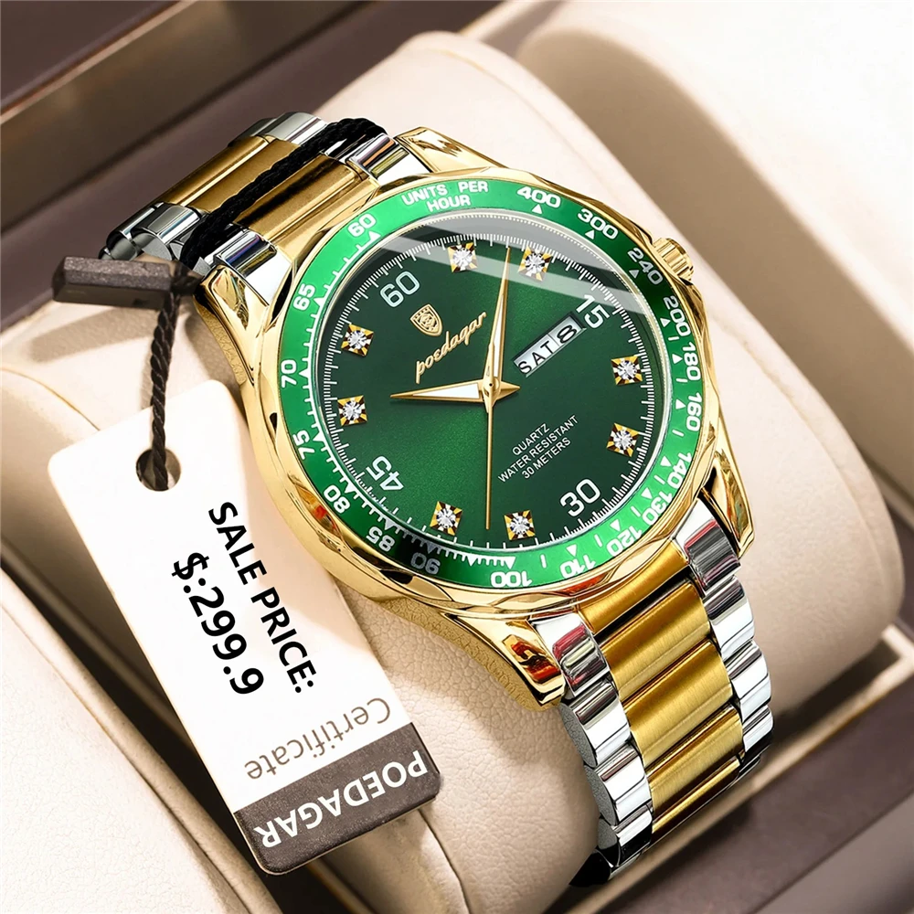 Фото Poedagar Reloj модные кварцевые наручные часы новые золотые мужские часы с бриллиантами для мужчин автоматические часы мужские подарки цифровые часы 2026 №1