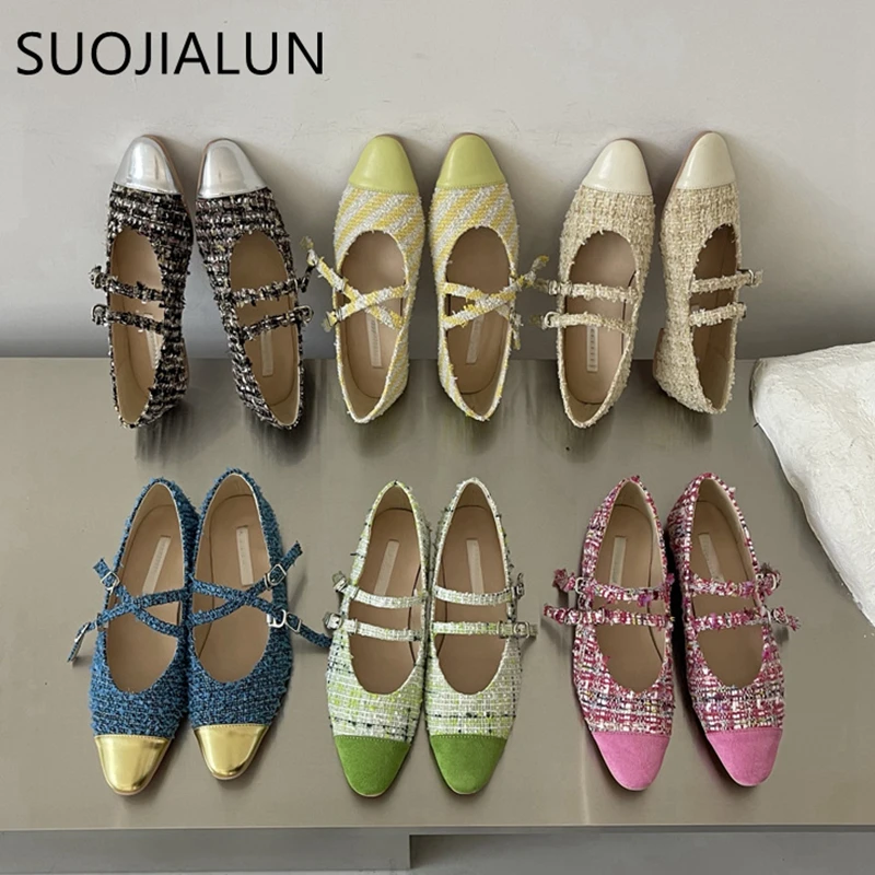 

SUOJIALUN Summer Women Flat Loafer Shoes Fashion Shallow Candy Color Ballet Round Toe Mary Jane Shoes Flat Heel Soft Ballerina