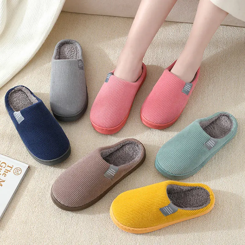 

Cotton Slippers For Men And Women In Autumn And Winter Home Indoor Warm Couples Plush Slip-proof Thick Bottom