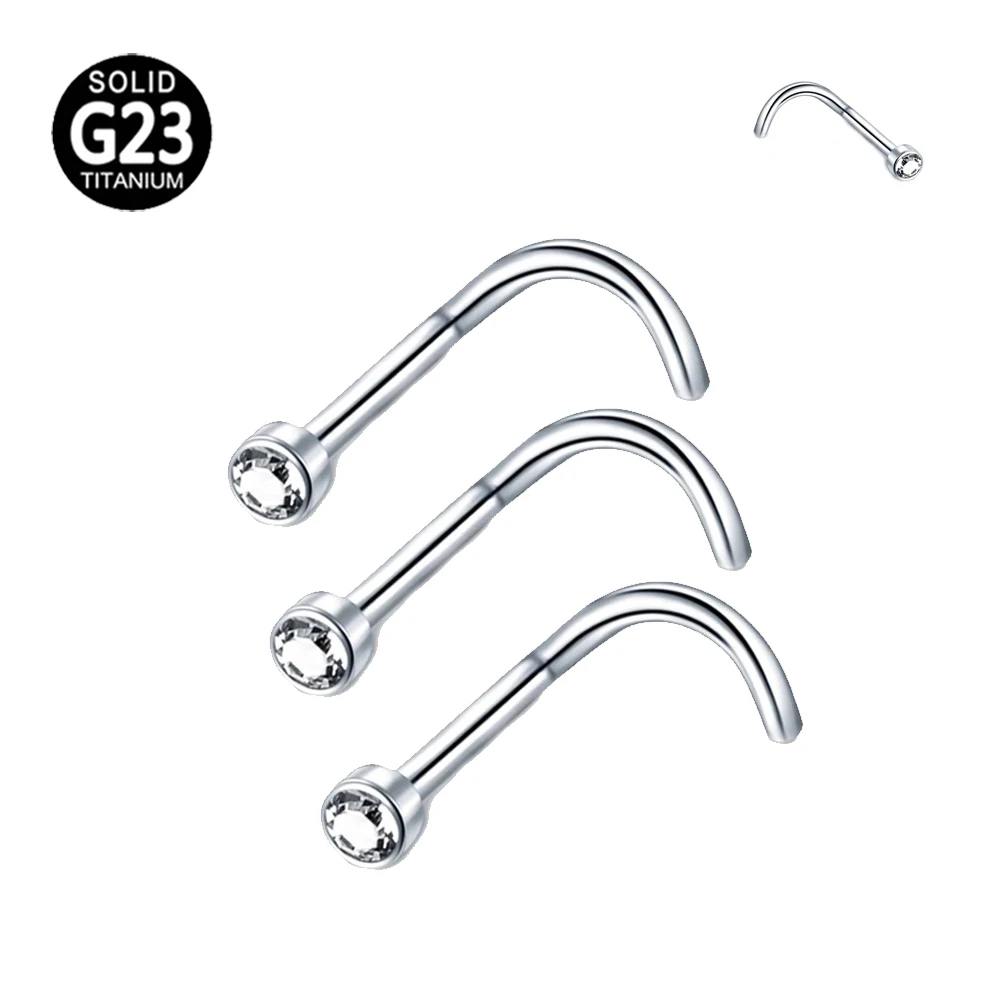 

ASTM F136 Titanium Nostril Nariz With Flat Gem Nose Screw Stud Ring Body Piercing Jewelry