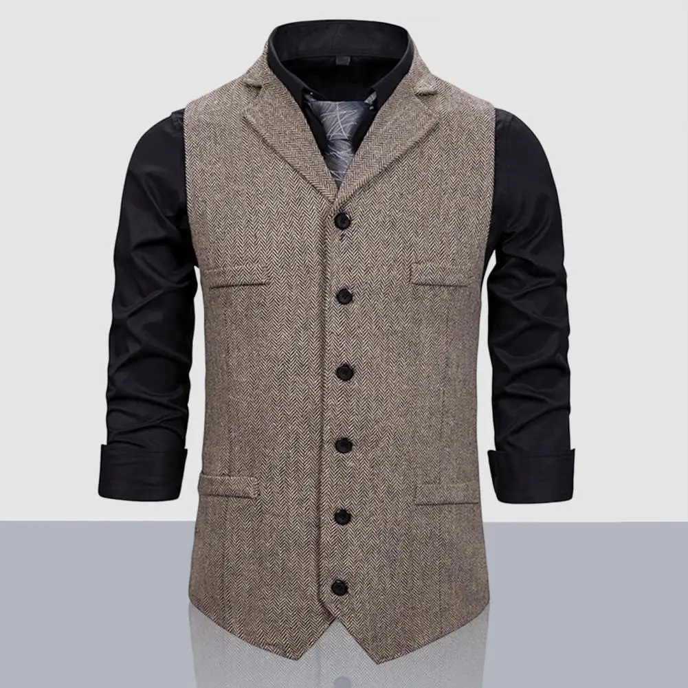 

Men Waistcoat Single-breasted Lapel Solid Color Vintage Cardigan Dress Up Slim Fit Formal Buttons Men Vest Male Clothes