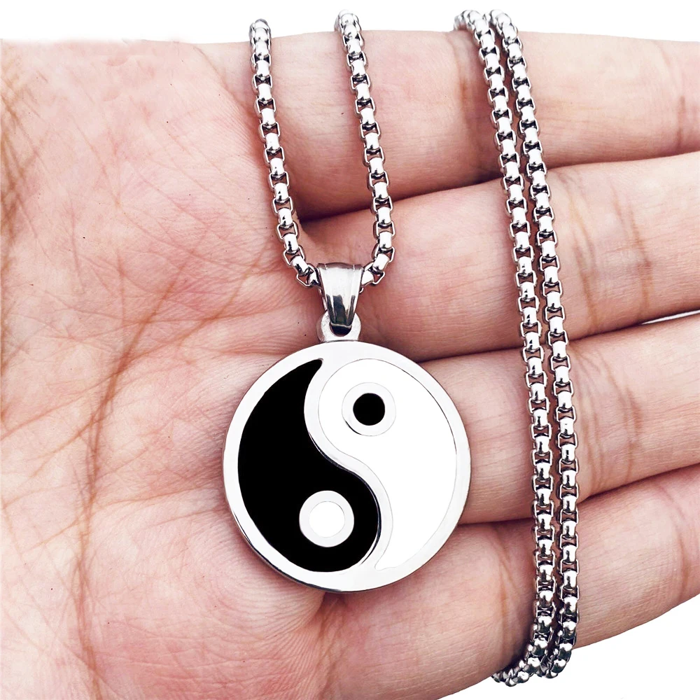 

Mens Stainless Steel Protection Amulet Ying Yin Yang Pendant Necklace