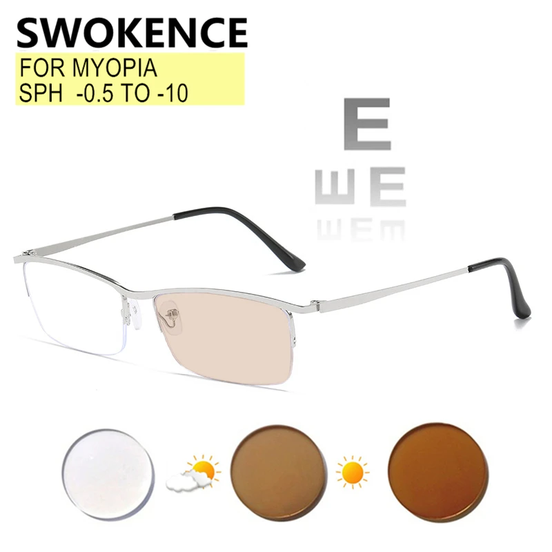 

Очки для близорукости от -0,5 до -10 для мужчин и женщин, полуоправа из сплава, модные очки по рецепту, блокирующие синий свет или фотохромные F568