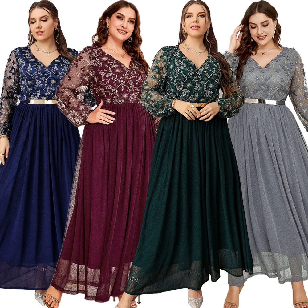 

2023 Spring Plus Women Maxi Dresses Large Luxury Embroidery Designer Chic Elegant Oversized Long Muslim Evening Party Clothing