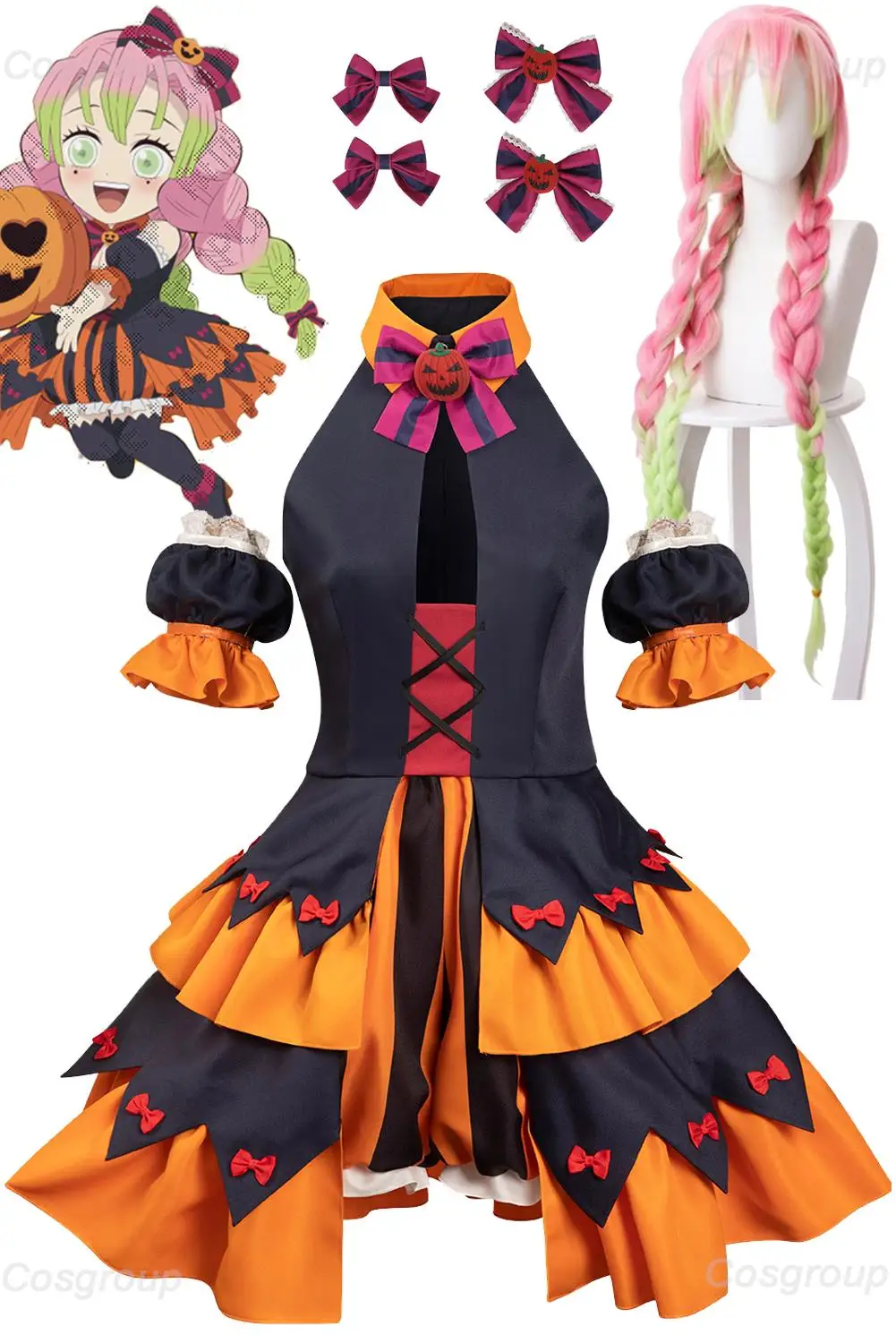 

Halloween Kanroji Mitsuri Cosplay Wigs Women Costume Anime Demon Slayer Roleplay Fantasia Outfits Fancy Dress Up Party Role Play