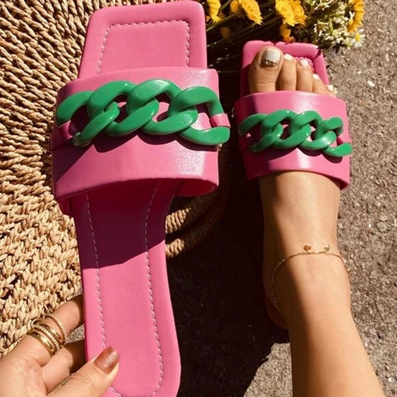 

Sexy Chain Design Women Slippers Outdoor Non-slip Beach Woman Sandals Soft Comfortable Slides Summer New Fashion Female Shoes
