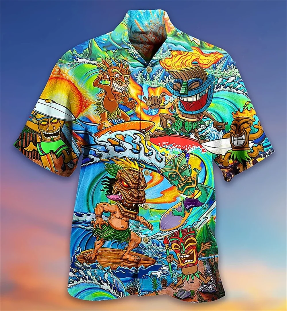 

Vintage Hawaiian Shirt For Men 3d Tropical Tribal Print Men's Clothing Loose Oversized Sportswear Street Designer Short Sleeves