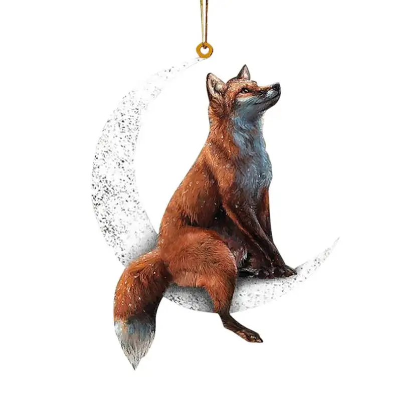 

Christmas Tree Animals Pendant Dinosaur Wolf Sitting On The Moon Ornament Window Car Home Living Room Decoration Gift Box #WO