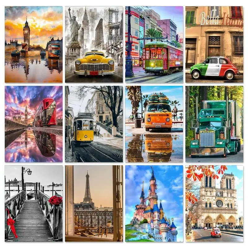 

GATYZTORY Diy 5d Diamond Painting City Diamond Embroidery Cross Stitch Bus Rhinestones Pictures Mosaic Home Decoration