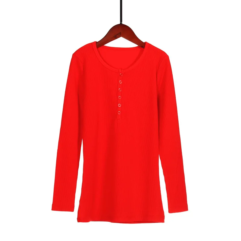 

2020 spring and autumn new slim slimming thick cotton long-sleeved round neck button bottoming shirt GRAY22