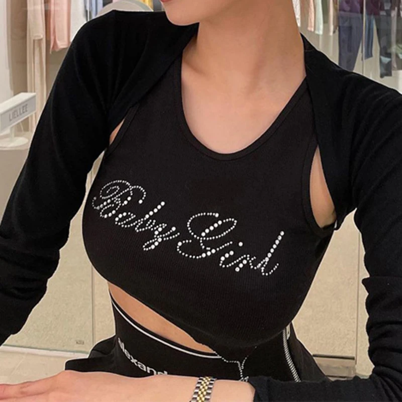 

Майка женская Асимметричная с надписью, шикарный облегающий жилет без рукавов, уличная одежда в Корейском стиле Харадзюку