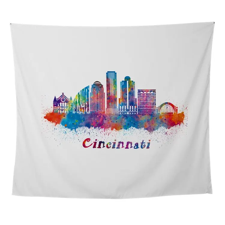 

Cincinnati skyline in watercolor Wall Tapestry Wall Art Insect Printed Decoration Room Towel Mat Hanging Blanket