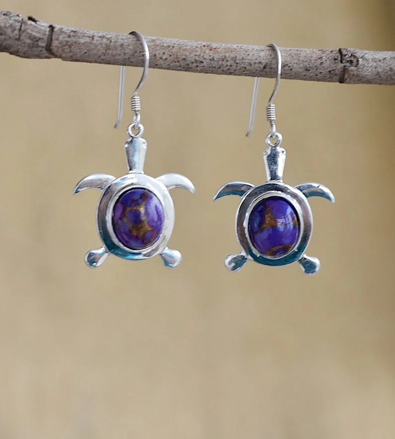 

Turtle Earring Creative Lovely Animal Imitation Purple Stone Dangle Drop Earring For Women Girl Trendy Jewelry