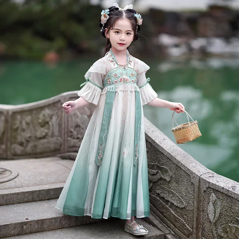 Новинка лета 2023 сказочный Детский костюм ханьфу для девочек Тан традиционное