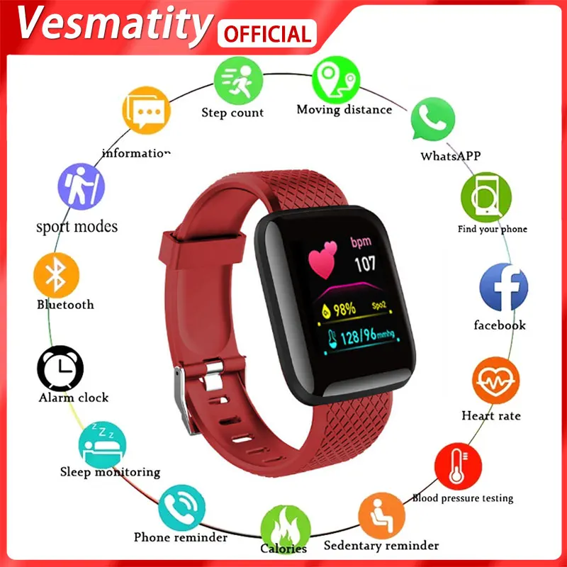 

Vesmatity D13 Smart Watch Men Blood Pressure Waterproof Smart Watch Women Heart Rate Monitor Fitness Watch Sports for Android