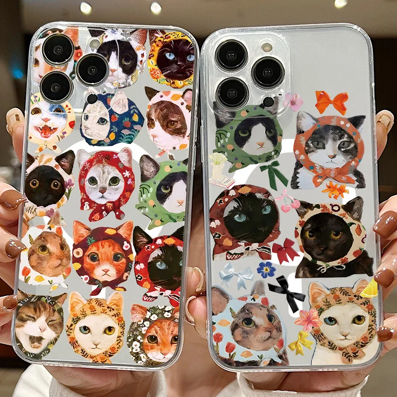 Colorful Cat Design Magsafe Magnetic Phone Case for iPhone 16 15 14 13 12 11 8 7 Plus Pro Max X XR XSMax Soft Clear Tpu Cover