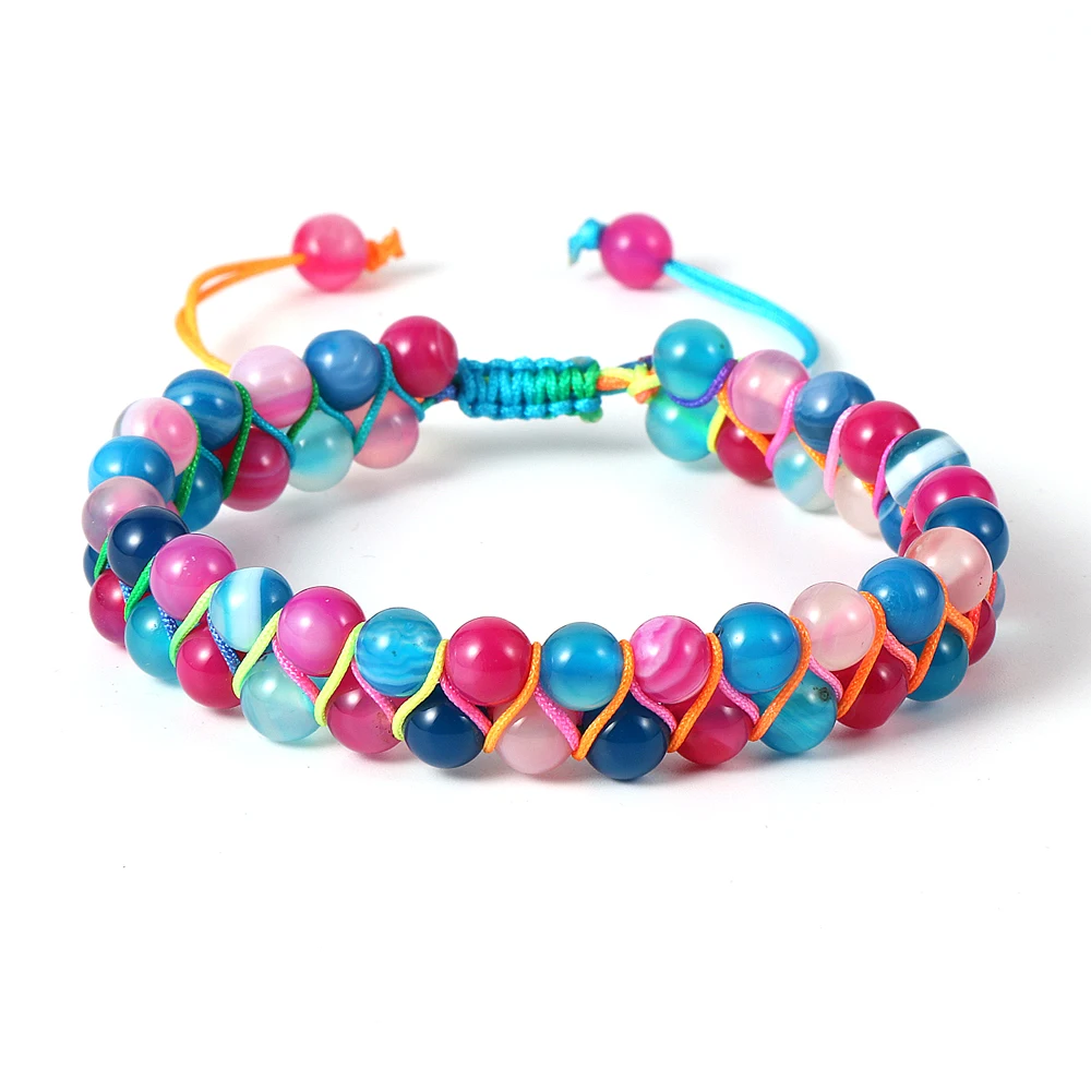 

2022 Summer 6mm Colorful Real Double Natural Stone Bracelets For Women Crystal Amethys Aventurine Onyx Beads Boho Jewelry Chains