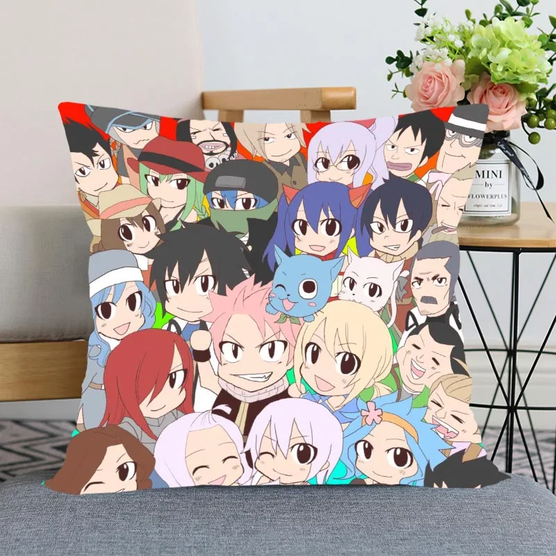 

New Fairy Tail Anime Pillow Cover Bedroom Home Office Decorative Pillowcase Square Zipper Pillow case Satin Soft Cover