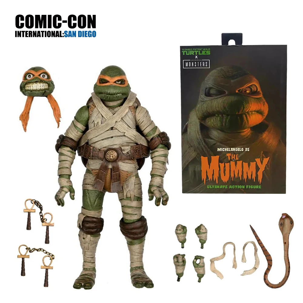 Фото NECA Universal Monsters x Teenage Mutant Ninja Turtles Ultimate Michelangelo as The Mummy 7-дюймовая экшн-фигурка, модель куклы №1