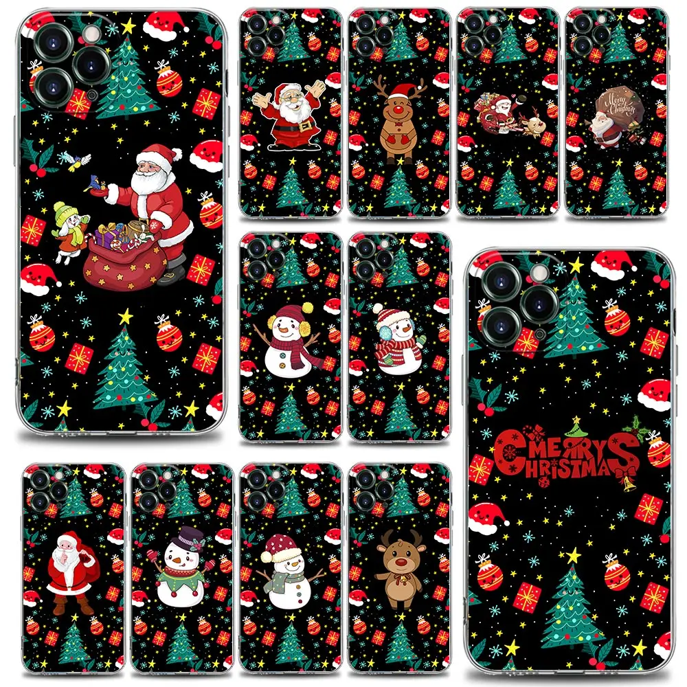 

Merry Christmas Gift Shell Case for iPhone 11 12 13 14 Pro Max SE XR XS 7 Plus Soft Transparent Cover Santa Claus Snowman Fundas