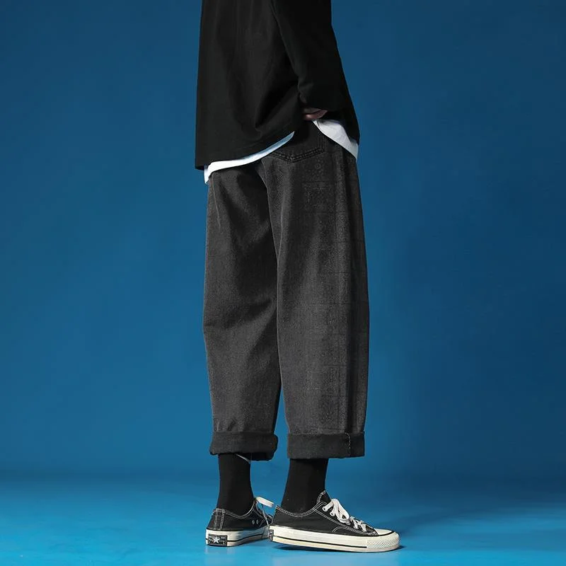 DEEPTOWN Printed Straight Jeans Men Fashion Loose Denim Pants Retro Casual Trousers Male Streetwear Hip Hop Korean Style Spring