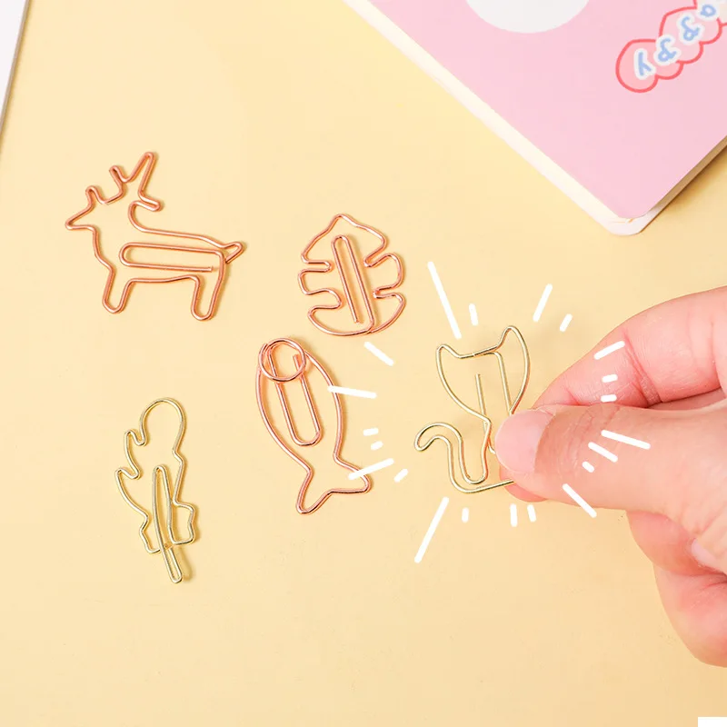 

8Pcs Cute Golden Cartoon Special-shaped Paper Clamps Gold Paper Clip Dachshund Paper Clips Bookmark Clip