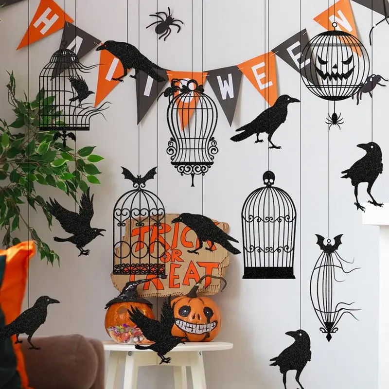 Украшение на Хэллоуин свисающая птичья клетка с веревкой черное страшное
