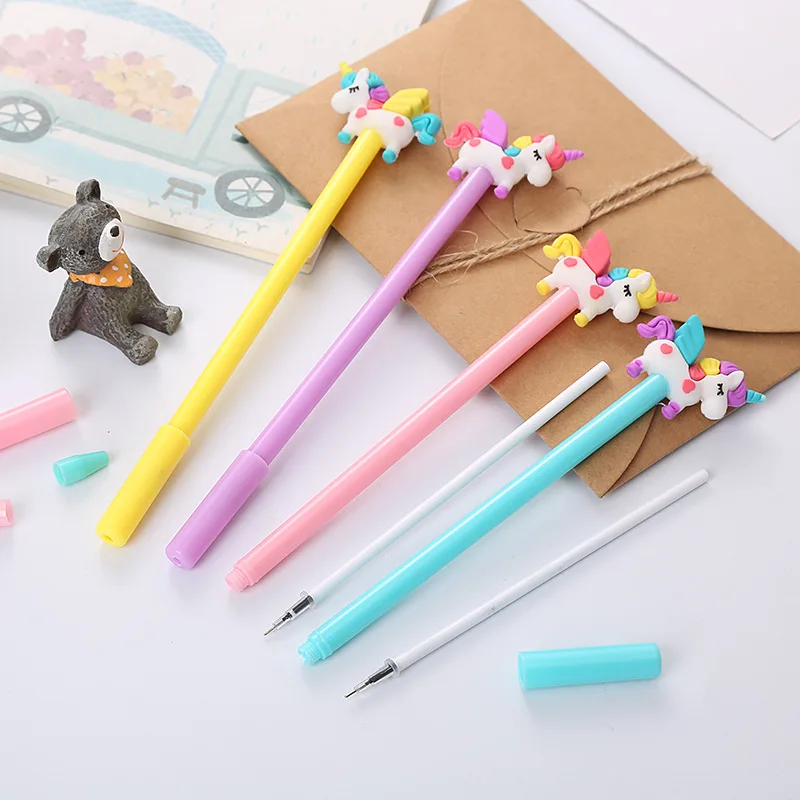 24 Pcs Wholesale Cartoon Unicorn Gel Pen Creative Learning Stationery Exam Black Water-based Pen Cute Student Supplies Wholesale