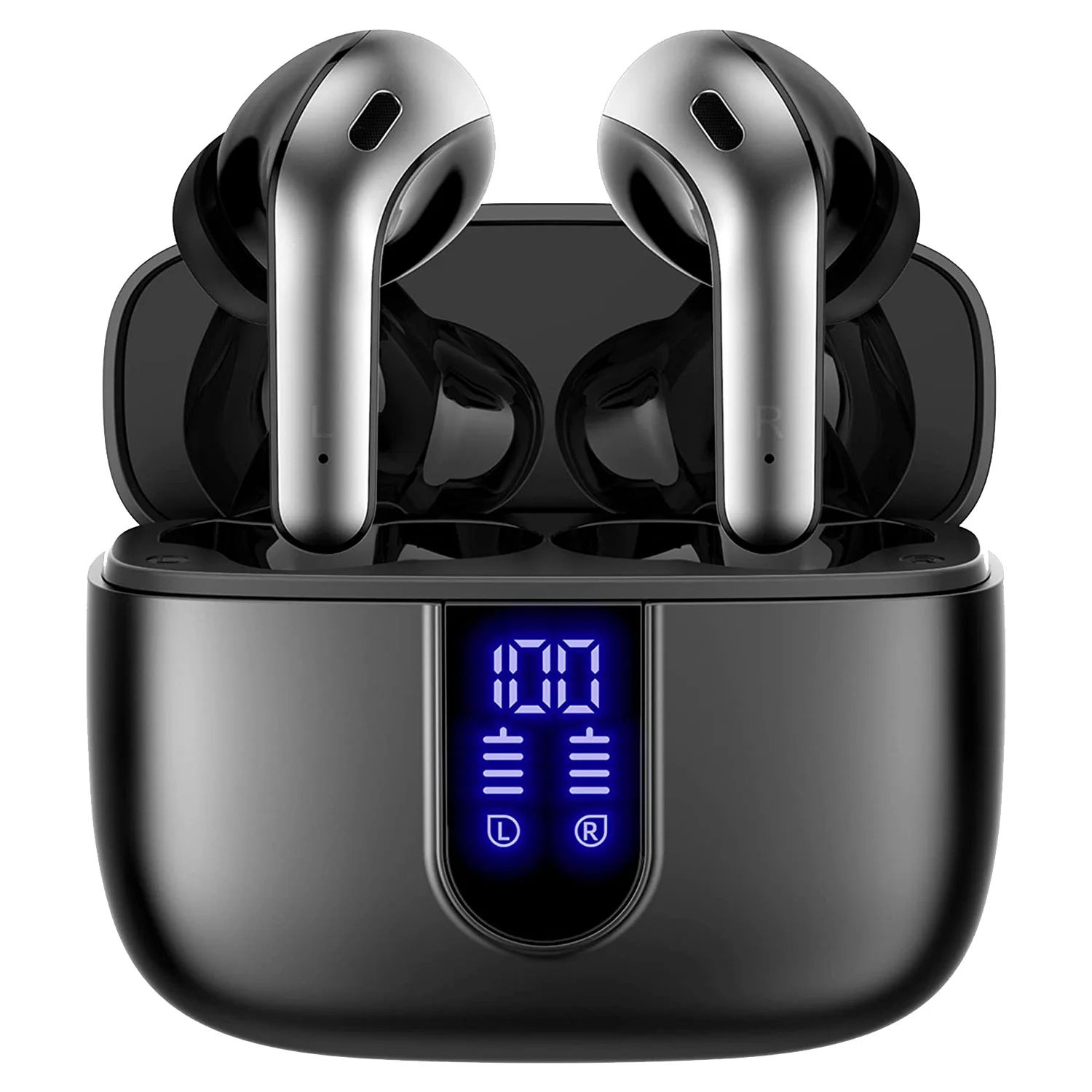 

Bluetooth Headphones True Wireless Earbuds 60H Playback LED Power Display Earphones In-Ear Earbuds with Mic for TV