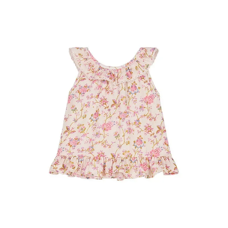 Корейские Детские рубашки и шорты для девочек праздничный Топ без рукавов с