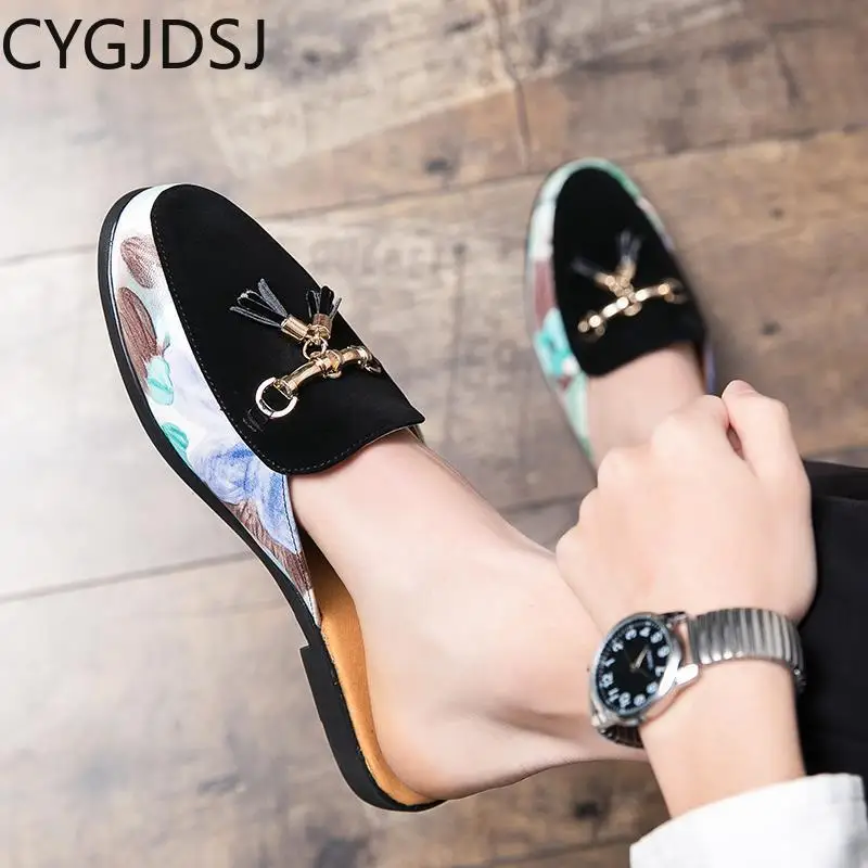 Мюли мужские Летние полуботинки для мужчин повседневные кожаные шлепанцы