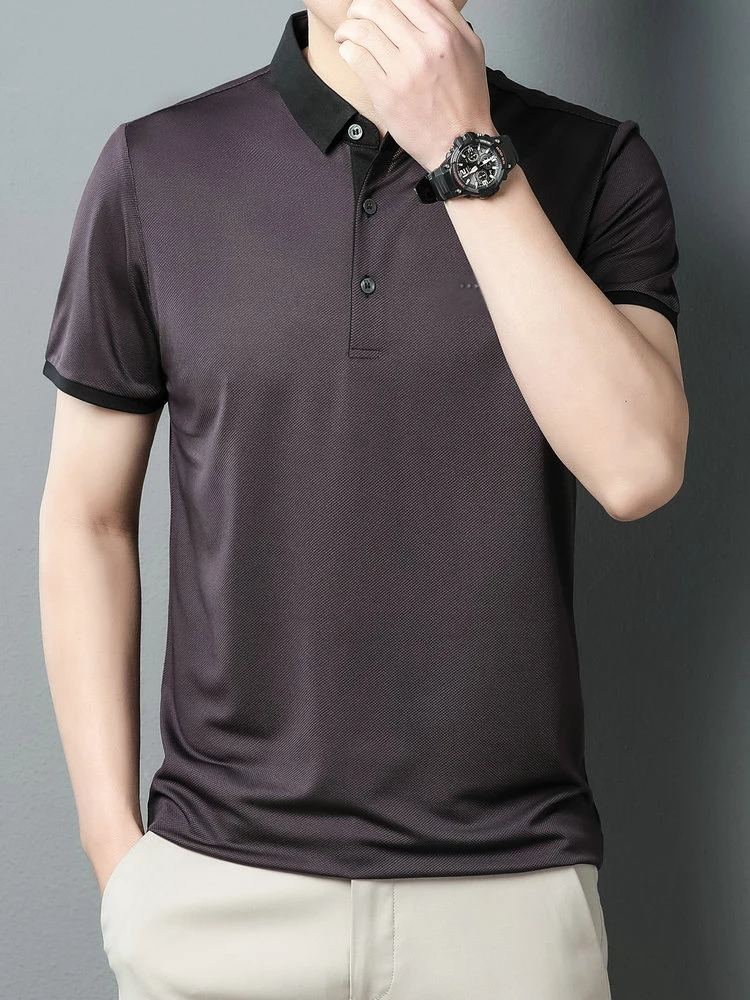 

Men Elegant Dark Red Green Blue Polo Shirts Business Smart Casual Turn Down Collar Short Sleeve Tees Male Summer Top Cozy Wear