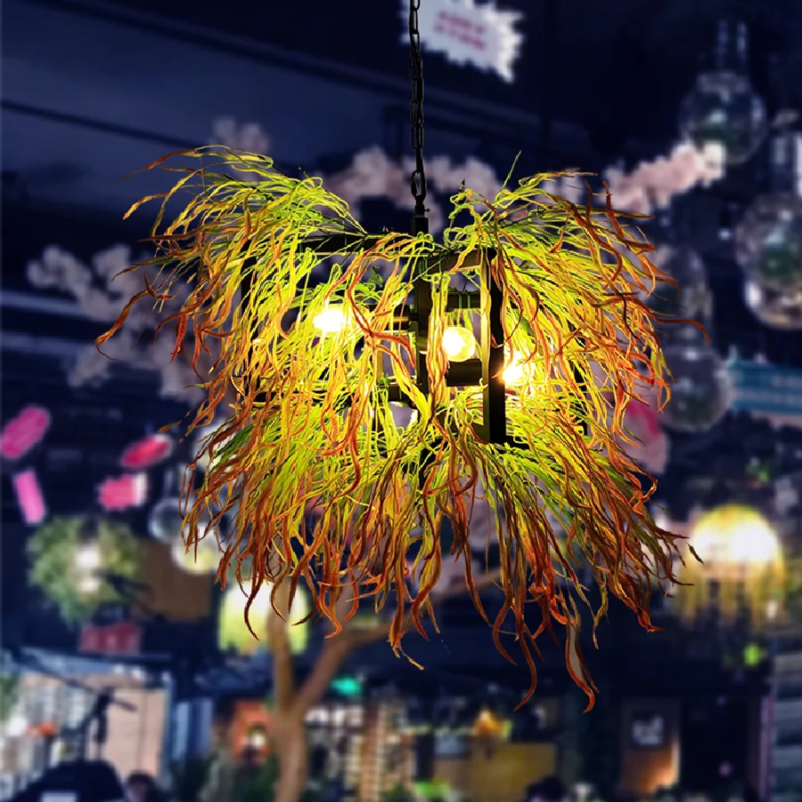 

Creative Net Red Music Western Restaurant Retro Simulation Green Plant Chandelier Cafe Hot Pot Shop Pendant Light