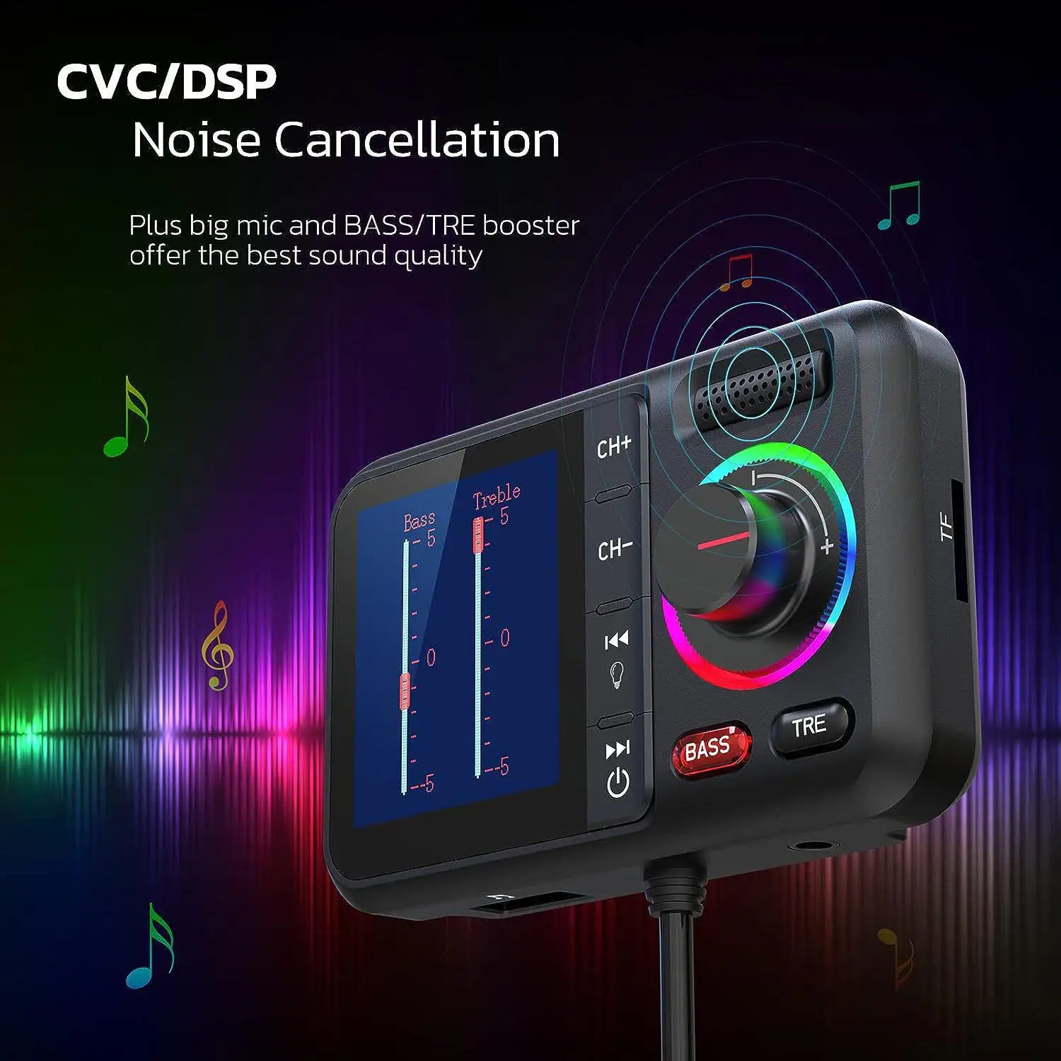 BT98 Автомобильный Bluetooth MP3-плеер, зарядное устройство прикуривателя, 1,5-дюймовый цветной экран, FM-передатчик, громкая связь, голосовой помощник (art.: 3920cf91ed85f) - 3920cf91ed85f