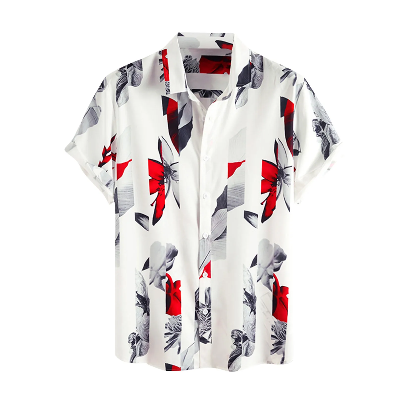 

Men Floral Shirts Slim Fit Dress Cotton Linen Print Short Sleeve Button Shirt Mens Fashion Blouse Top Vetement Homme 2022
