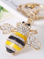 exquisite alloy drip oil rhinestone bee charms keychain cute cartoon bee key ring pendant for women bag ornament accessories