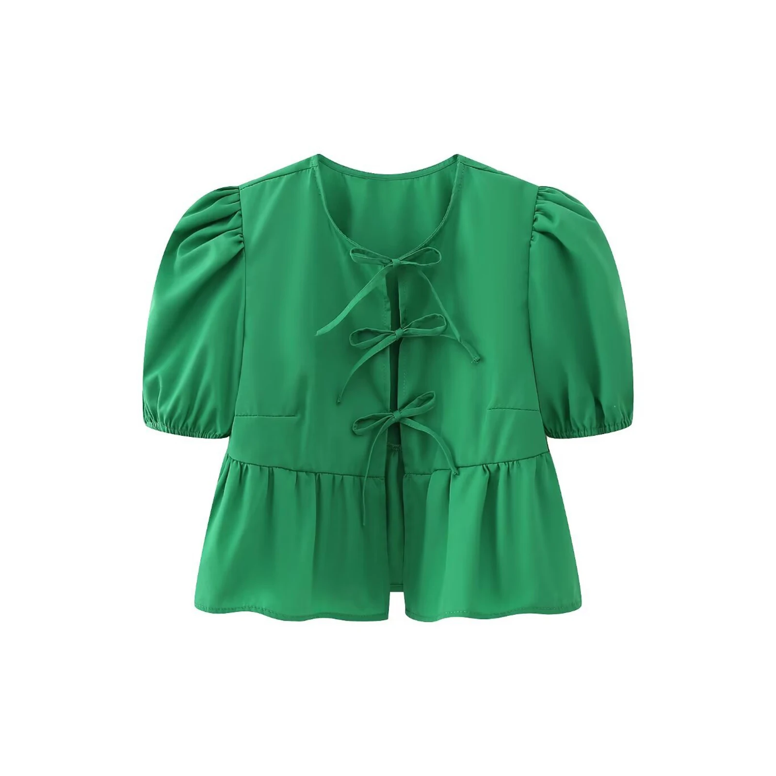 Укороченные топы для женщин y2k однотонная блузка с оборками и коротким пышным