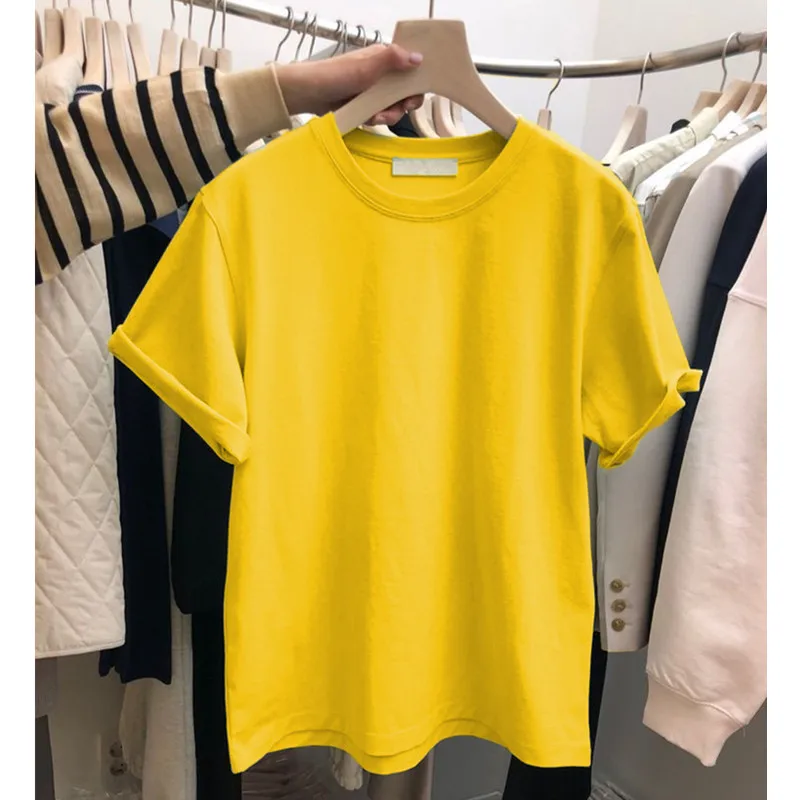 Женские футболки в стиле Харадзюку однотонные из 2021 хлопка модные Корейском для