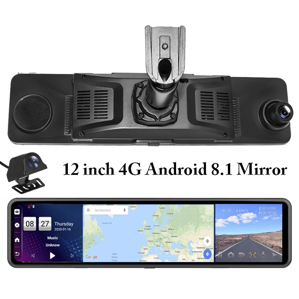 Зеркало-видеорегистратор HGDO, 12 дюймов, 4G, Android, FHD 1080P, ADAS, GPS-навигация