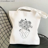 women shopper bag flower head art print minimal line bag harajuku shopping canvas shopper bag girl handbag shoulder lady bag