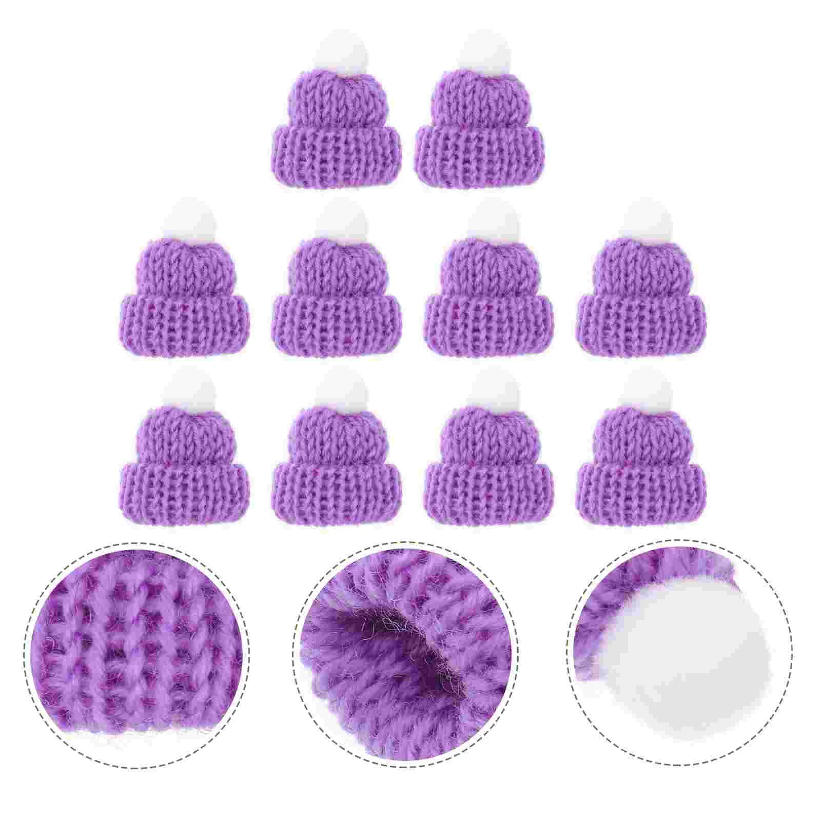 

10PCS Knitted Small Christmas Hat Santa Claus Christmas Hats Headdress Party Favors DIY Handmade Accessories (Purple) Miniature