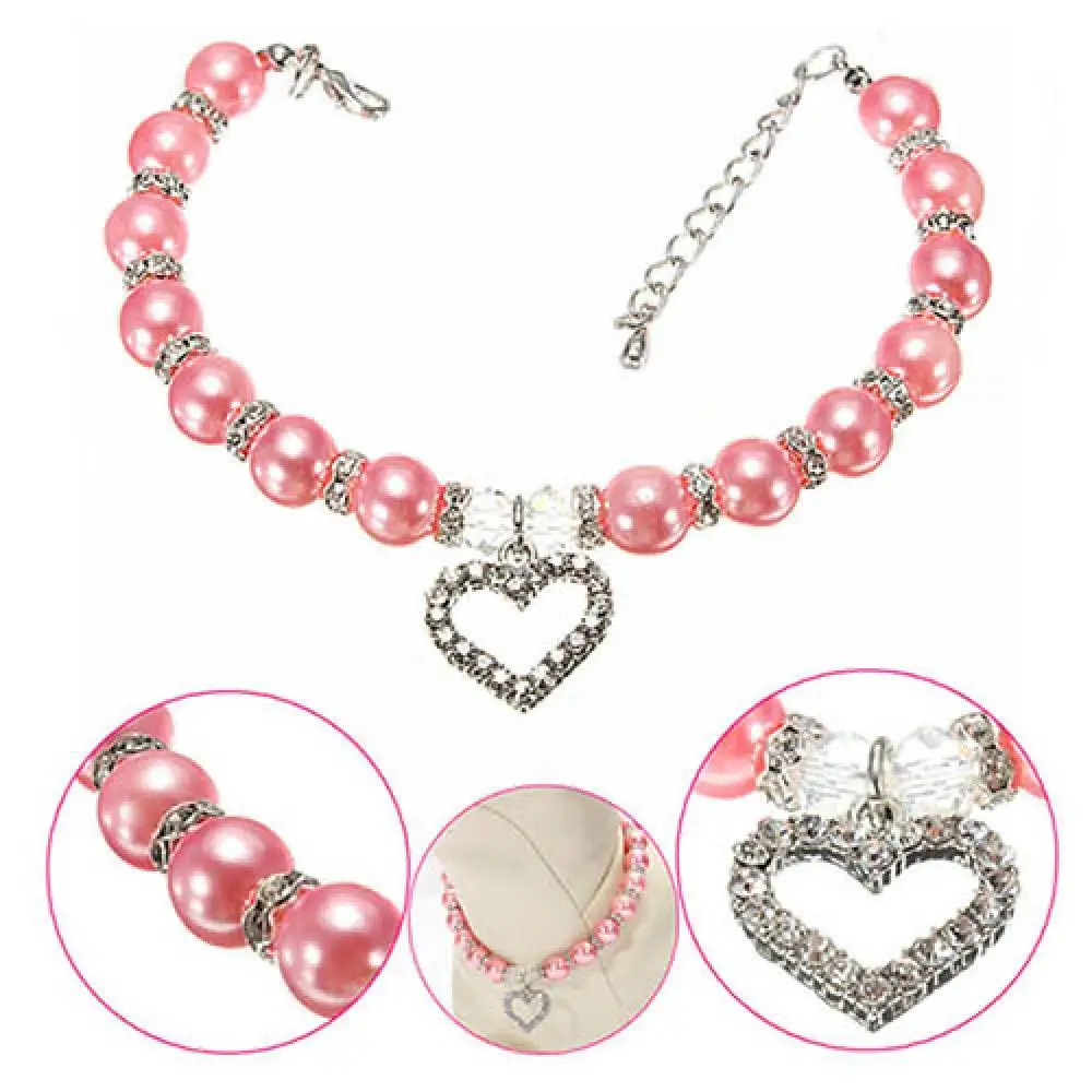 

Fashion Necklace Alloy Collar Pet Rhinestone Faux Pearls Dog Love Heart Pendant Faux Pearls Rhinestones Puppy Jewelry High-quali