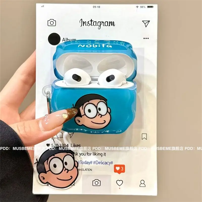 Cartoon Anime Doraemon Airpods 1/2 Generation Headphone Case Big G Nobita Nobi Iphone Wireless Bluetooth Pro with Pendant