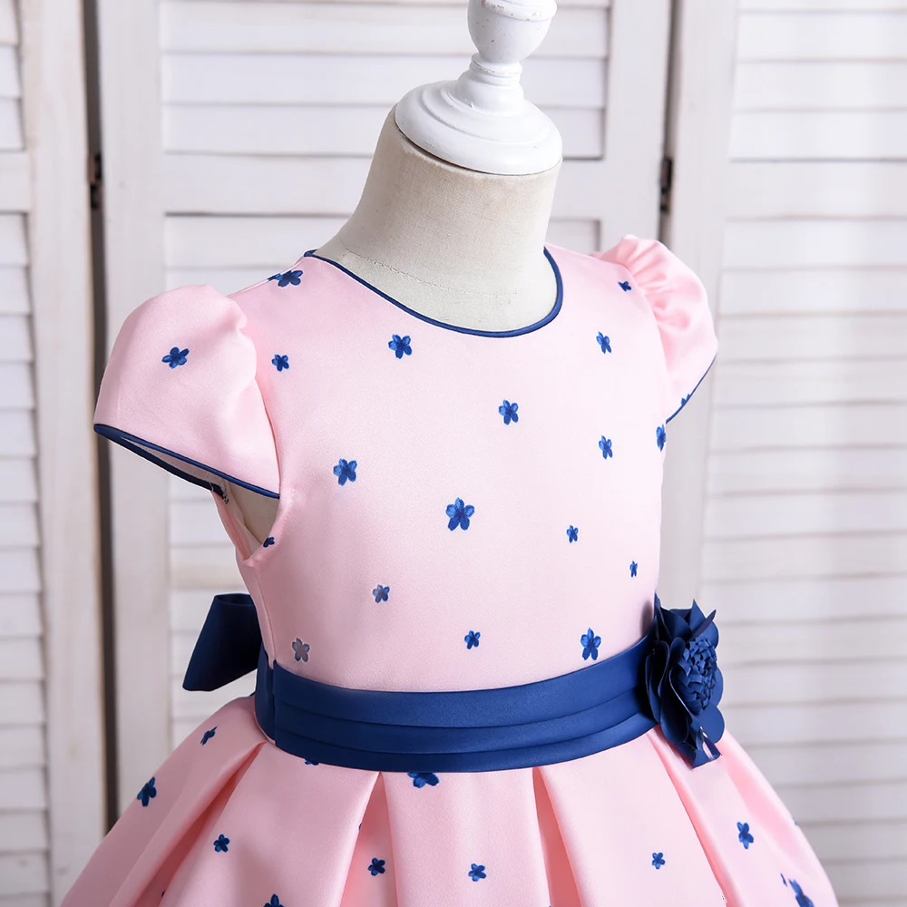 Outong 5 To 9 Year Old Girl Floral Dress Short Sleeve Flower Print Dresses For Children Birthday Cotton Soft Kids Clothes Girls