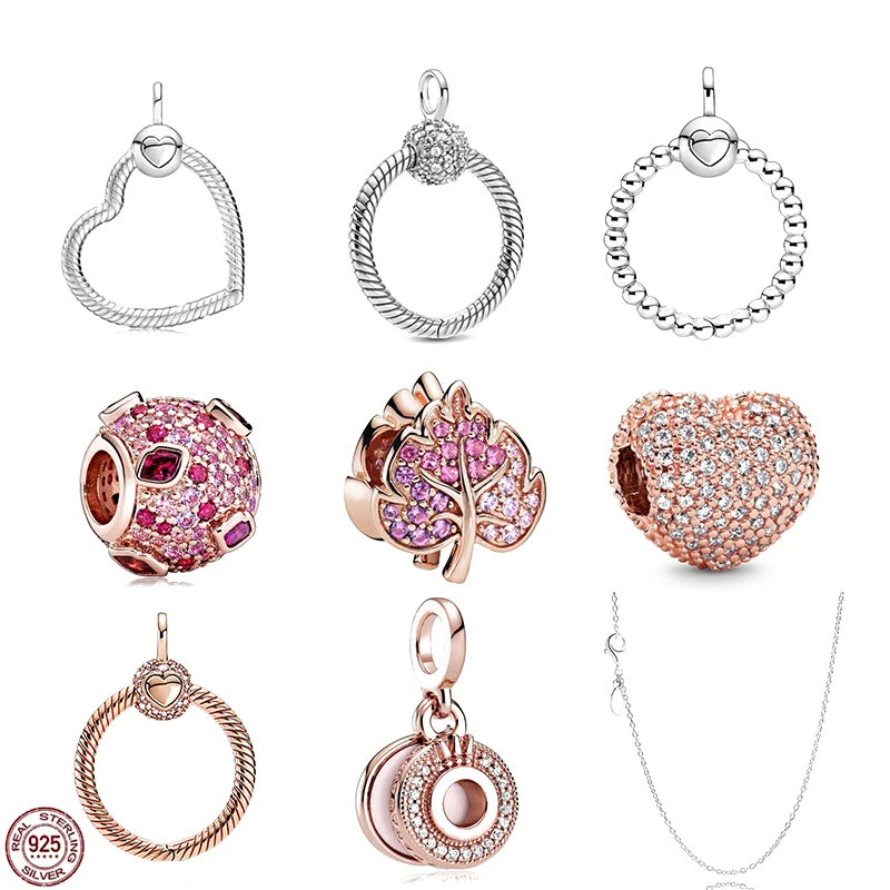 

Simple Style 925 Silver Rose Gold O Pendant O Charm fit Original Pandora Necklace Women DIY Women's Jewelry Gifts