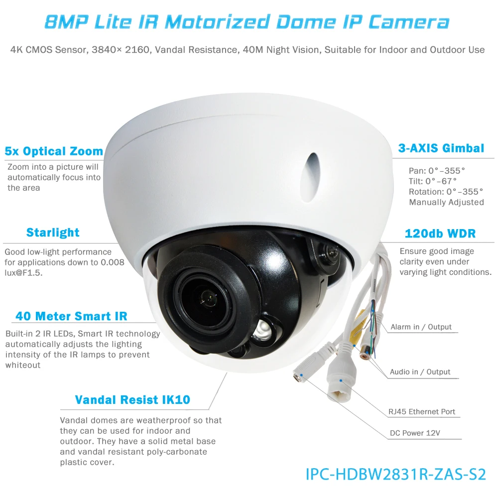 Купол Valucam DH OEM 4 5 8 мегапикселей Mega Pixel H.265 варифокальный Автоматический зум с