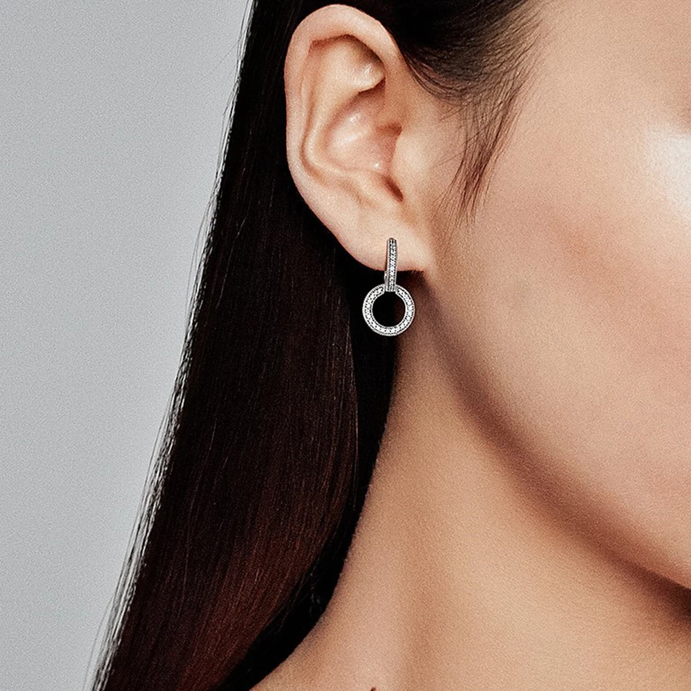 Pandora Rotterdam-Boucles d'oreilles doubles créoles pour femme, argent 925, original, niche, mode, cadeau de bijoux, sac grill