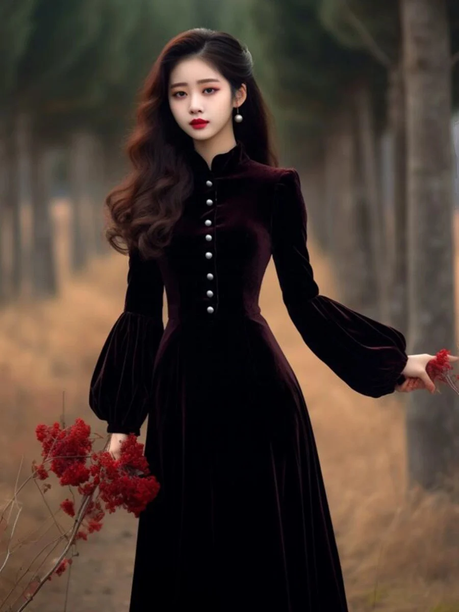 Французское платье Темперамент Богини Достойное и элегантное длинное High Sense