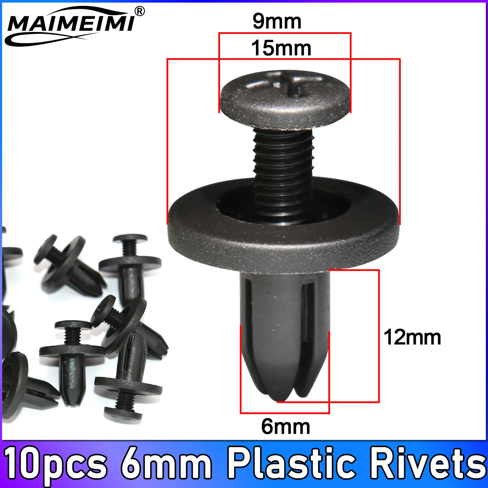 

50 шт. 10 шт. 6 мм пластиковые заклепки-крепежи, винтовые клипсы для бампера и крыльев автомобиля, черные, для Toyota, Nissan, Yamaha