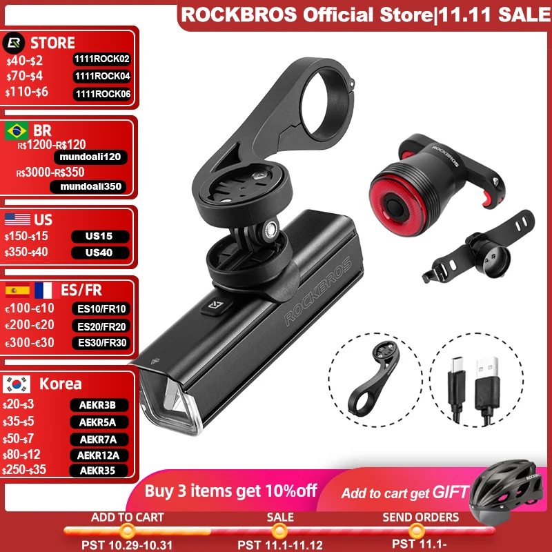 

ROCKBROS Bike Lights 1000LM 4500mAh Bicycle Highlight Bike Front Light Rear Cycling Lamp 4500mAh Road MTB Headlight Tail Lights